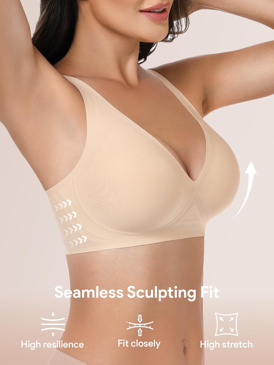 Angelhood Deep V Seamless Jelly Bras for Women, Wireless Plunge Bras Pack