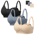 Angelhood Womens Seamless Sleep Nursing Bra,Breastfeeding Maternity Bra with Remove Bra Pads Extenders Pack of 3