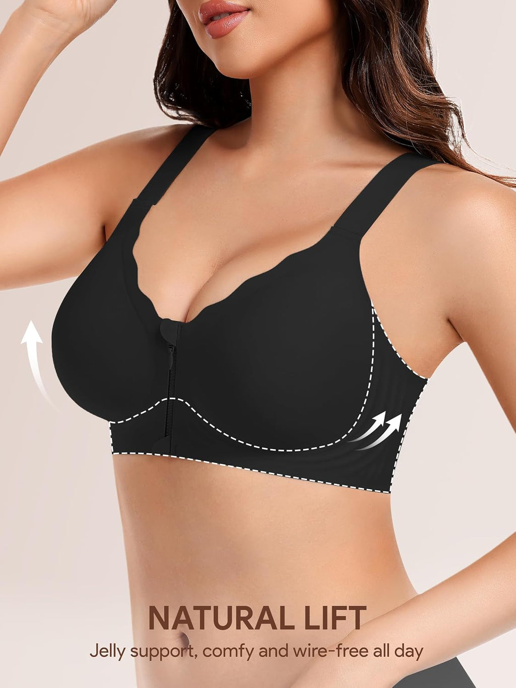 Angelhood Zip Front Closure Jelly Bras for Women Seamless Wirefree Bralette