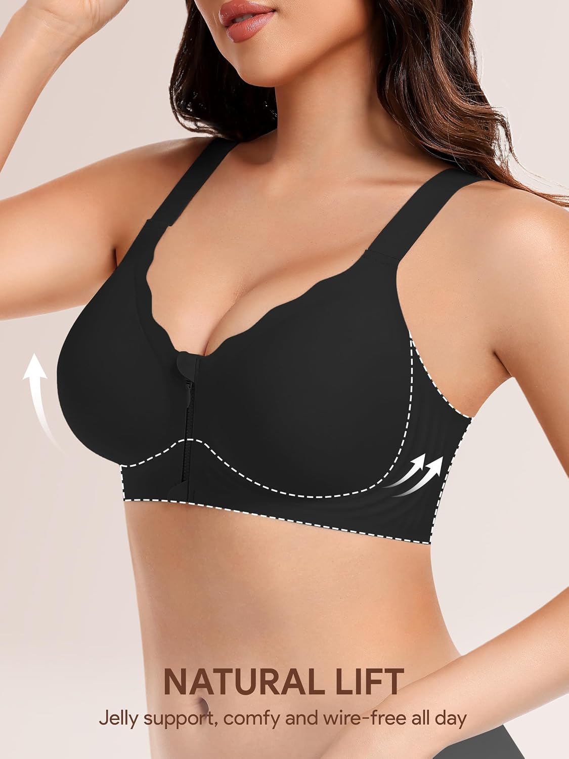 Angelhood Zip Front Closure Jelly Bras for Women Seamless Wirefree Bralette