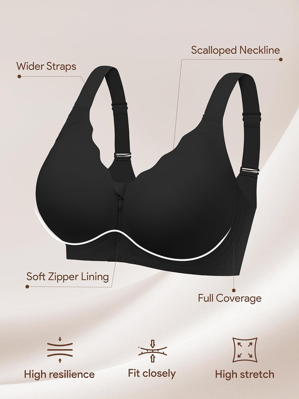 Angelhood Zip Front Closure Jelly Bras for Women Seamless Wirefree Bralette