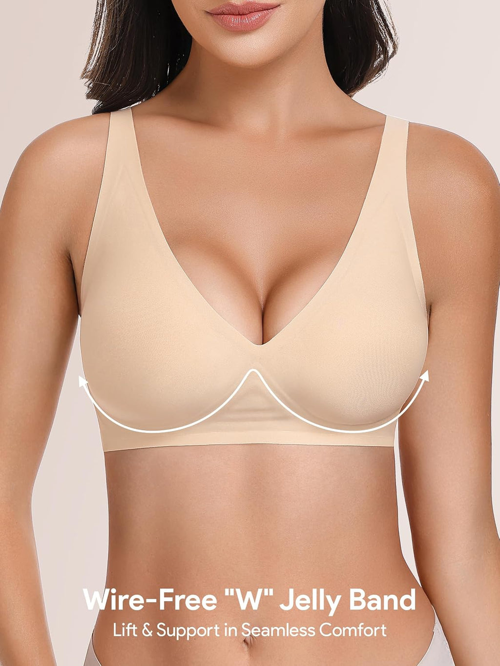Angelhood Deep V Seamless Jelly Bras for Women, Wireless Plunge Bras Pack