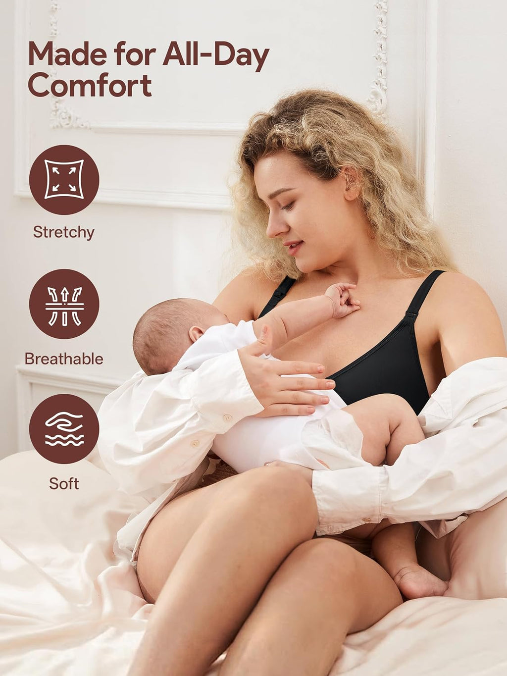Angelhood Womens Seamless Sleep Nursing Bra,Breastfeeding Maternity Bra with Remove Bra Pads Extenders Pack of 3