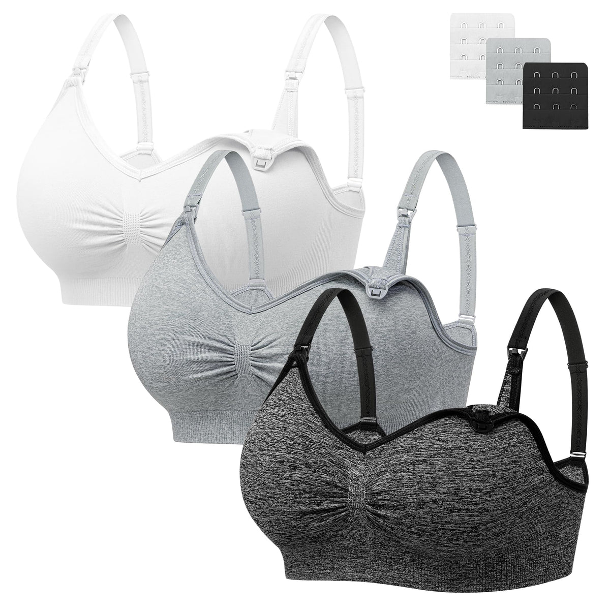 Angelhood Womens Seamless Sleep Nursing Bra,Breastfeeding Maternity Bra with Remove Bra Pads Extenders Pack of 3