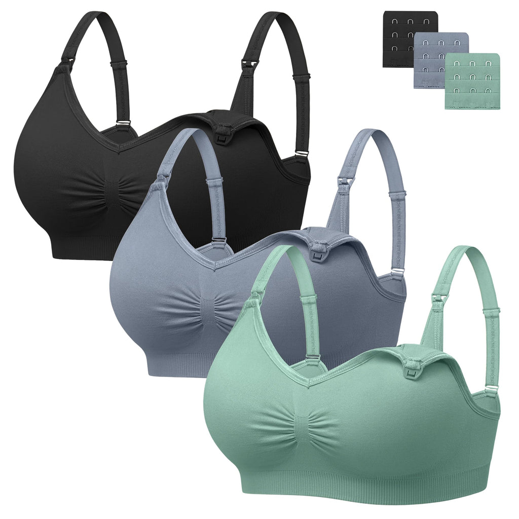 Angelhood Womens Seamless Sleep Nursing Bra,Breastfeeding Maternity Bra with Remove Bra Pads Extenders Pack of 3