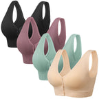 Angelhood Front Close Wireless Bras for Women, Smoothing Padded Bralette, Comfortable Snap Closing Bras, 4 Pack