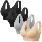 Angelhood Front Close Wireless Bras for Women, Smoothing Padded Bralette, Comfortable Snap Closing Bras, 4 Pack