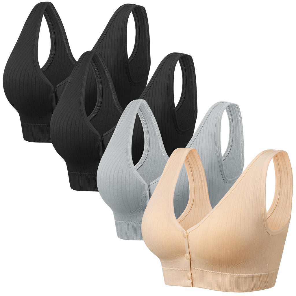 Angelhood Front Close Wireless Bras for Women, Smoothing Padded Bralette, Comfortable Snap Closing Bras, 4 Pack