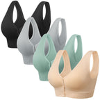 Angelhood Front Close Wireless Bras for Women, Smoothing Padded Bralette, Comfortable Snap Closing Bras, 4 Pack