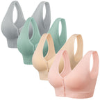 Angelhood Front Close Wireless Bras for Women, Smoothing Padded Bralette, Comfortable Snap Closing Bras, 4 Pack